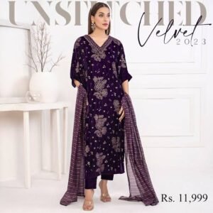 ElegantWear Velvet Embroidered Formal Dupatta Dress Set